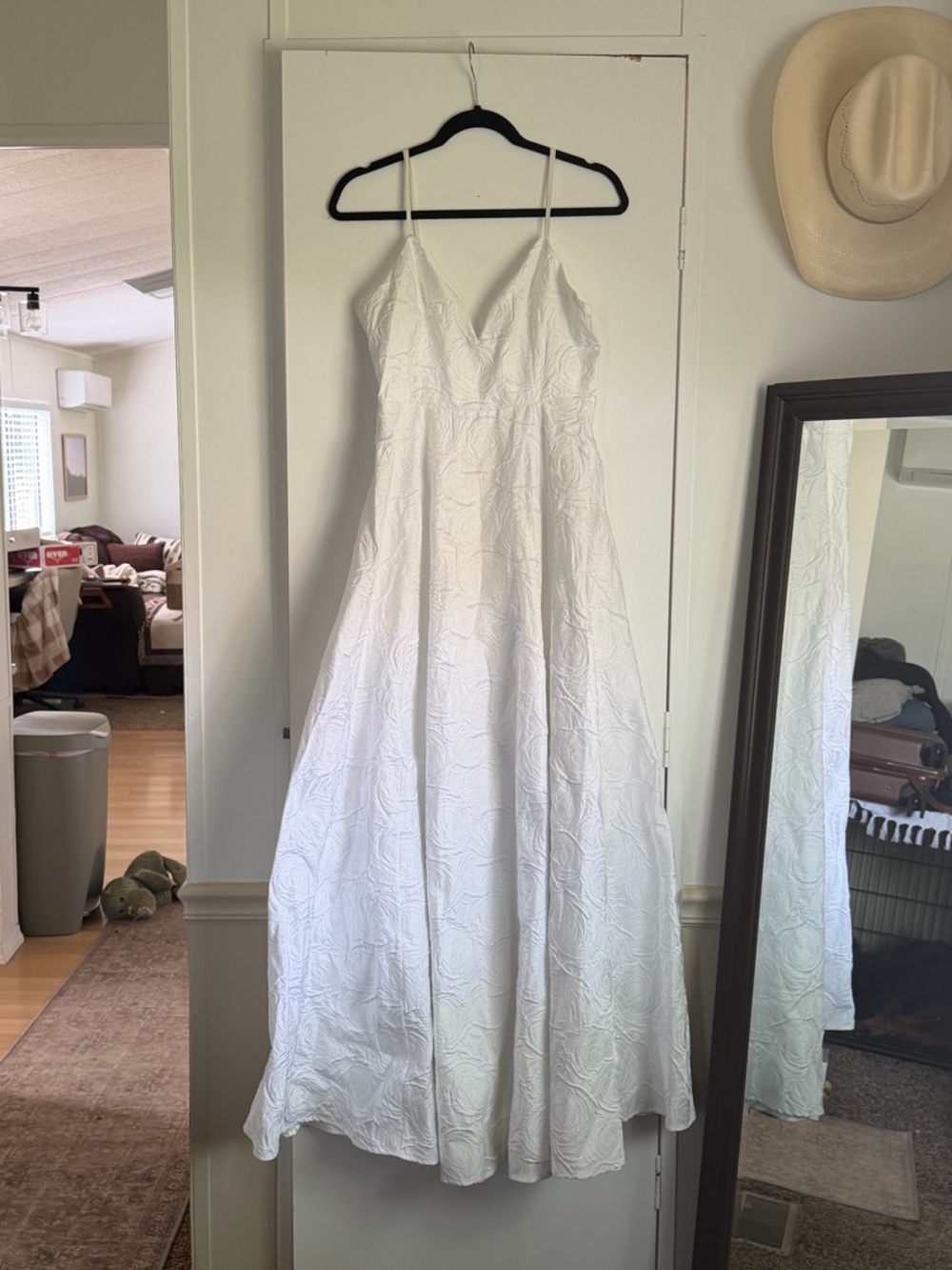 Lulus Ivory Satin Dress with Subtle Jacquard Detail